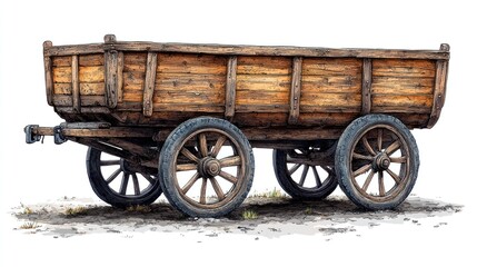 Rustic wooden farm wagon, outdoors, isolated, historical, transportation
