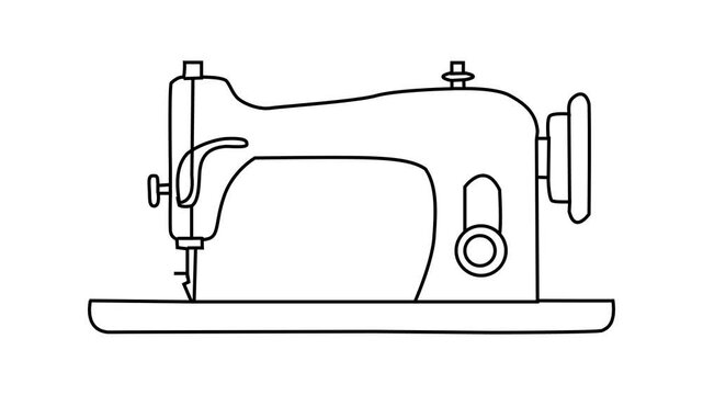 Sewing machine Continuous line draw Full length single line animation
