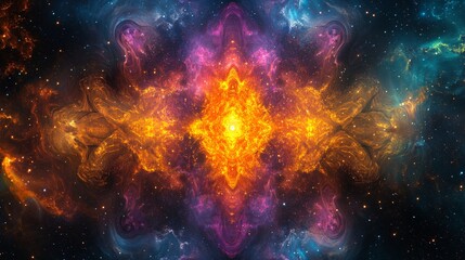 Fototapeta premium A mystical space anomaly radiating neon plasma and golden flares