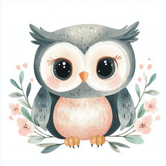 beautiful cute animal surrounded by plant elements. watercolor, pastel colors