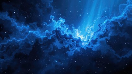 Fototapeta premium Illuminated Cosmic Nebula with Blue Light and Twinkling Stars in a Dark Space Background