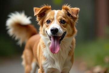A Joyful, Playful Canine with a Happy Expression and Fluffy Tail, Exuding Cheerfulness and Warmth in a Natural Setting