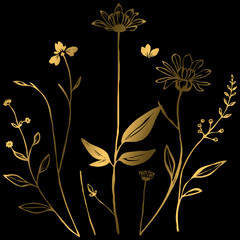 Luxurious golden botanical background. Printable wallpapers, covers, wall art, greeting card, wedding cards, invitations.