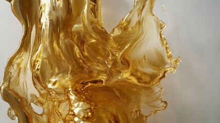 Opulent golden liquid cascade: Abstract texture flowing fluid on white 