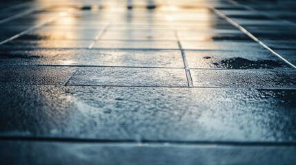 Wet Pavement Tiles After Rain: A Close-Up View