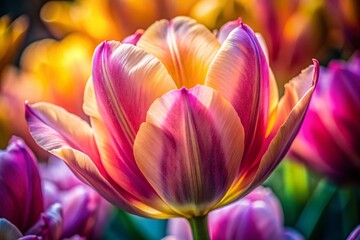Fototapeta premium Close-up Pink and Yellow Tulip Macro Photography: Vibrant Petals and Pistils