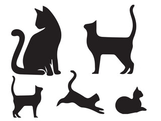 Cat silhouettes on white background. Vector illustration. isolated cat and catsilhouettes collection