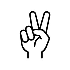 Obraz premium Victory symbol, peace sign gesture, minimalist design, black outline on clear background 