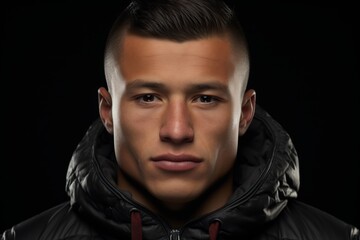 Obraz premium A man with a shaved head and a black hoodie