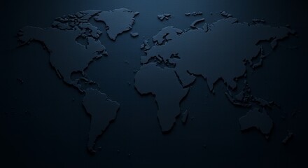 Dark Embossed World Map: A Global Perspective in Deep Blue Hues