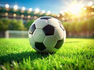 Fototapeta premium Close-up Soccer Ball on Lush Green Turf - Sporting Field Detail