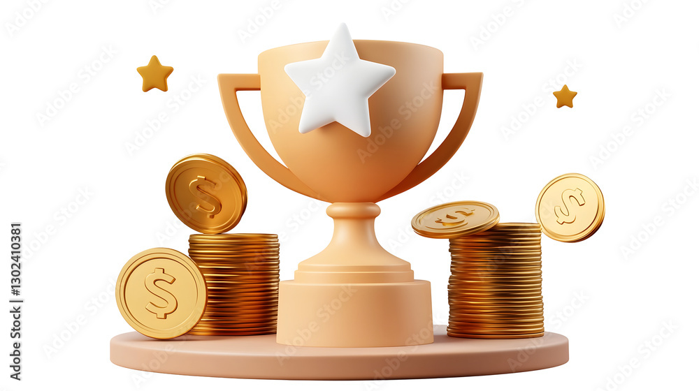 Aufkleber a 3d rendered financial achievement concept featuring a gleaming golden trophy with a white star flo