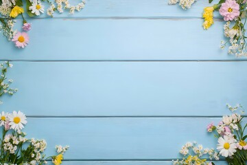 Obraz premium Flower on wooden background. Spring season with copyspace