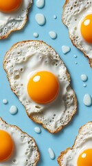Fried eggs on pastel blue background