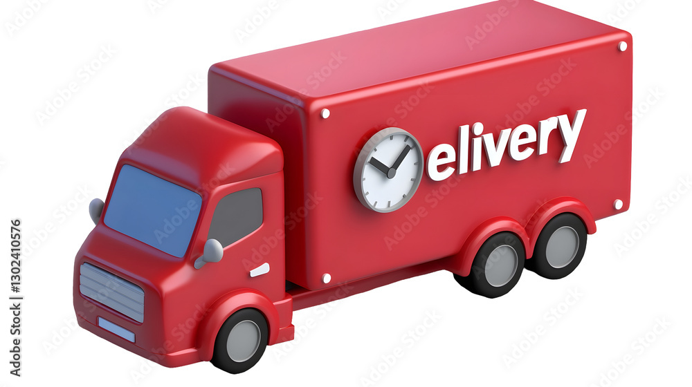 Poster Sleek and Efficient Delivery Truck with Speed Themed Design and Built In Clock A Modern 3D Rendered Concept for Rapid Shipping and On Time Logistics