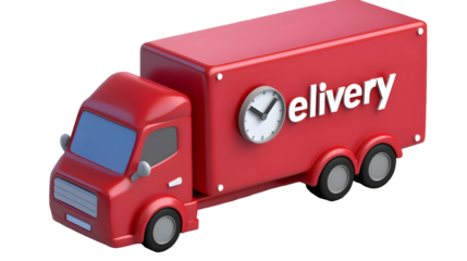 Sleek and Efficient Delivery Truck with Speed Themed Design and Built In Clock A Modern 3D Rendered Concept for Rapid Shipping and On Time Logistics