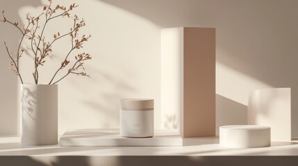 A sleek, minimalist mockup showcases a luxurious milk oolong tea package against a backdrop of clean, geometric shapes, evoking a sense of sophistication and elegance.