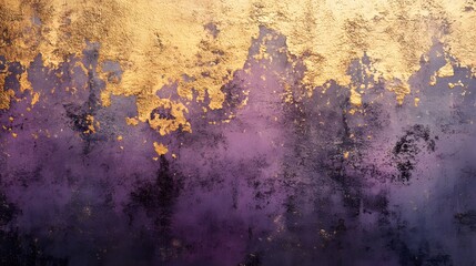 Abstract purple grunge concrete wall with gold veins texture background