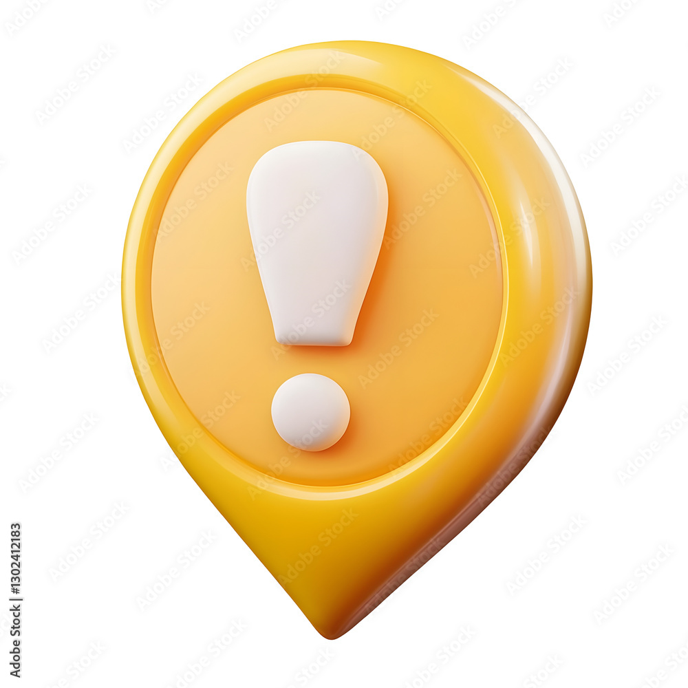 Aufkleber Sleek and modern 3D digital warning icon featuring a glossy yellow speech bubble with a bold white exclamation mark inside symbolizing urgency and important notifications