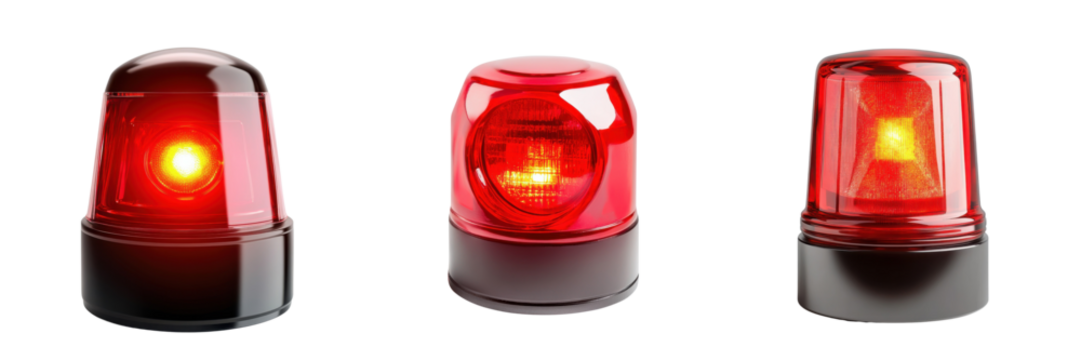 A Set of Blinking Red Sirens for Emergency Signals Isolated on Transparent Background