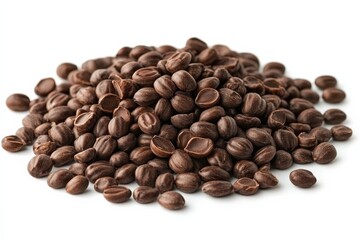Close-Up of Rich Brown Coffee Beans Piled on White Background for Food Lovers