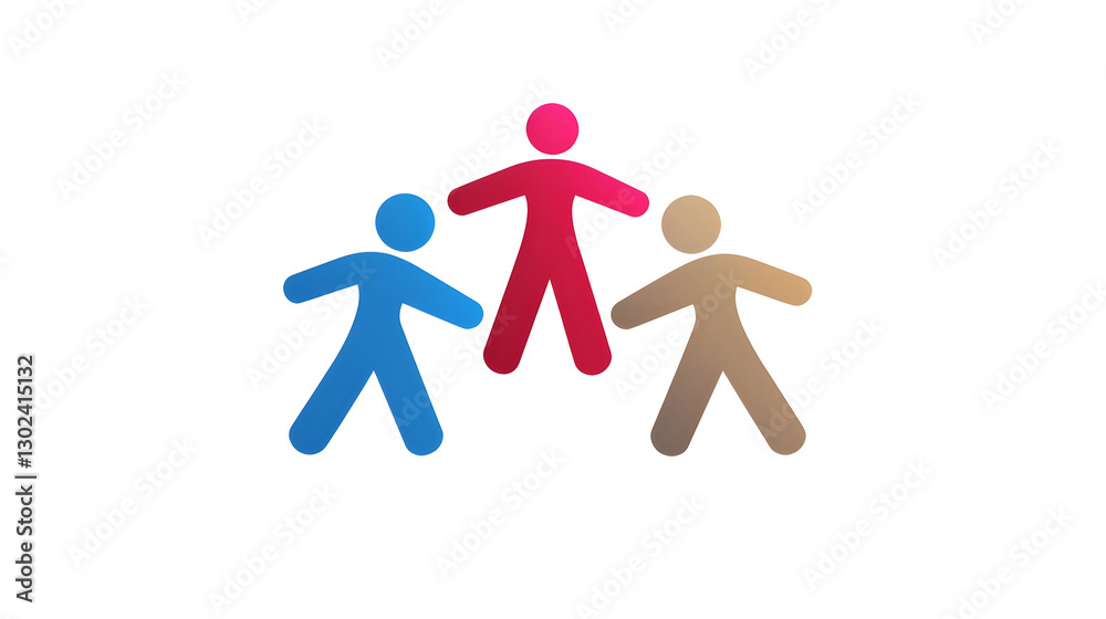Leinwandbilder Stylized 3D teamwork logo with interconnected figures linking hands in a circular motion symbolizing inclusive partnership and shared success  The glossy