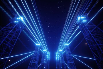 Futuristic Blue Neon Light Power Towers at Night Abstract Energy Concept