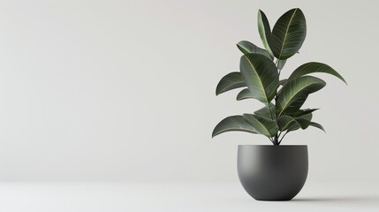 A thick rubber plant in a matte black vase, isolated on a clean white background. 