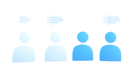 Minimalistic 3D Concept of Three Stylized Figures in Bold Colors Engaged in Animated Conversation with Speech Bubbles Above Their Heads Conveying Effective Communication Business Strategy