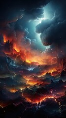 A Fiery, Otherworldly Landscape of Molten Lava and Glowing Clouds