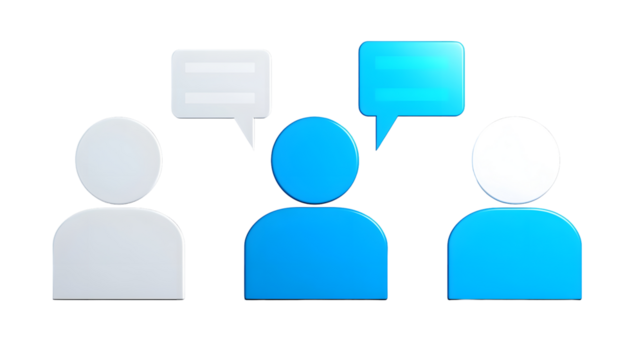 Teamwork with Interactive Discussion and Networking   A 3D rendered featuring distinctively colored human figures engaged in team interactive discussions with speech bubbles - Powered by Adobe