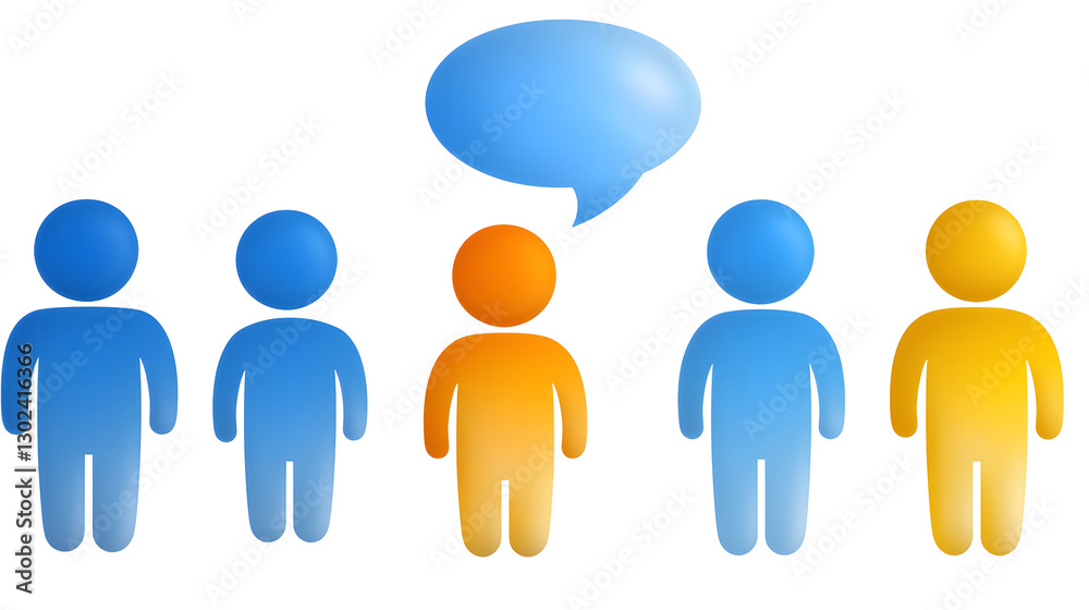 Fototapete three vibrant 3d rendered human figures in red blue and yellow each with a floating speech bubble ab