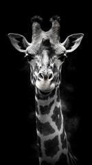 Naklejka premium A Portrait of a Giraffe in a Dramatic Black and White Setting