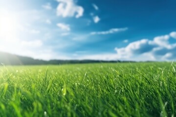 Obraz premium A Serene Landscape of Green Grass and Blue Sky