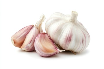 Fresh Garlic Bulb and Cloves, Isolated on White Background, Culinary Ingredient