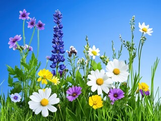 Fototapeta premium Vibrant wildflower meadow under a clear blue sky, showcasing nature's beauty