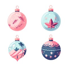 A Set of Four Christmas Ornaments in Pink and Blue