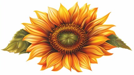 Fototapeta premium A vibrant sunflower in full bloom with golden petals and a deep brown center, isolated on white. 
