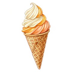 Watercolor Ice Cream Cone, Isolated on White Background, Dessert, Sweet Treat , ice cream, cone