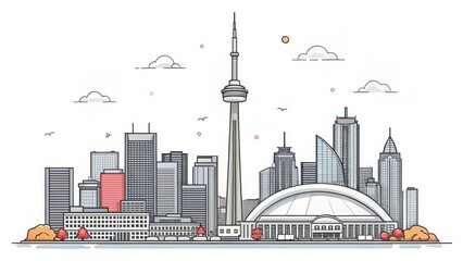 Obraz premium Toronto Skyline Illustration, Isolated on White Background, Cityscape, Cityscape,Canada