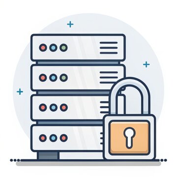Secured Server Rack with Padlock, Isolated on White Background, Data Security, Server Protection