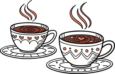 Hot cocoa cups with steam white background.eps