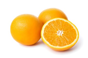Orange fruit with leaves on white background	
