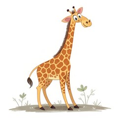 Obraz premium Cute Cartoon Giraffe Illustration Isolated on White Background, African Animal, Wildlife