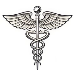 Caduceus Symbol, Winged Staff, Snake, Isolated on White Background, medical, healthcare