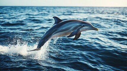 Fototapeta premium A playful dolphin leaping out of the water in the ocean
