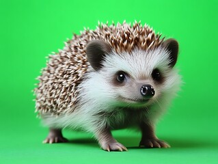 Obraz premium Hedgehog stands on green backdrop