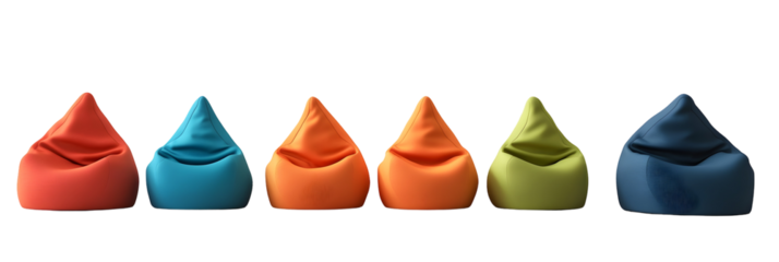 Collection of Modern Bean Bag Chairs in Various Colors. An element set of simple beanbag placed on white or transparent background