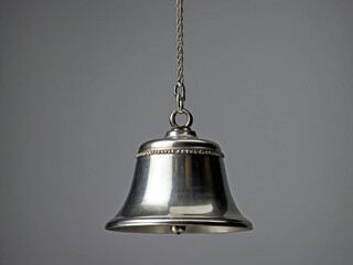 Hanging Silver Bell Against a Soft Gray Background