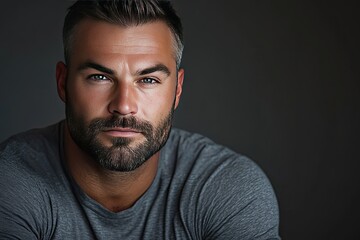 Fototapeta premium Handsome man with a beard staring intensely at the camera